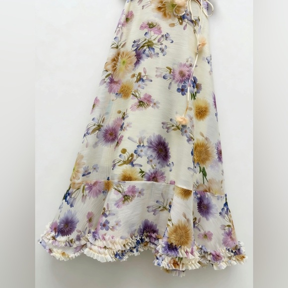 Zimmermann Cream Midi Dress with Purple and Yellow Floral Print - Picture 5 of 6